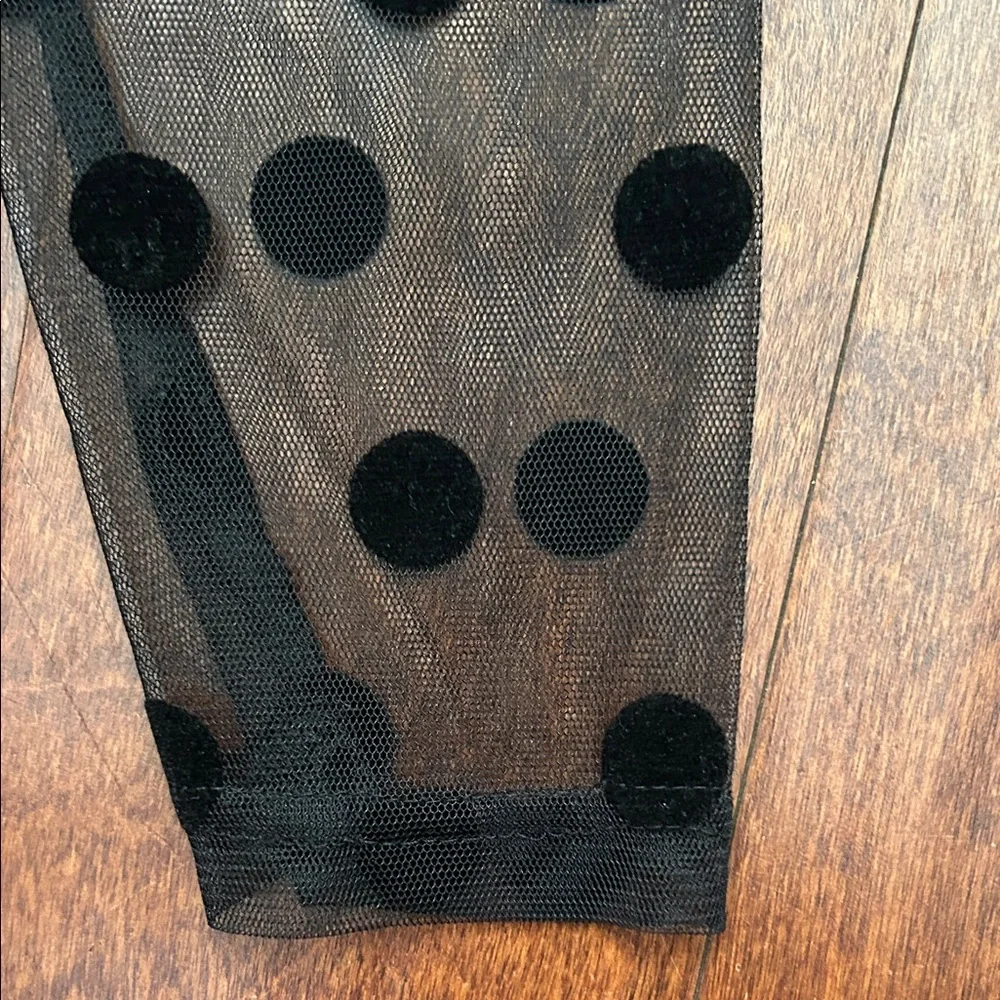 Zara Black Blouse with Polka Dot Mesh Puff Sleeves, Size Small - Picture 7 of 12